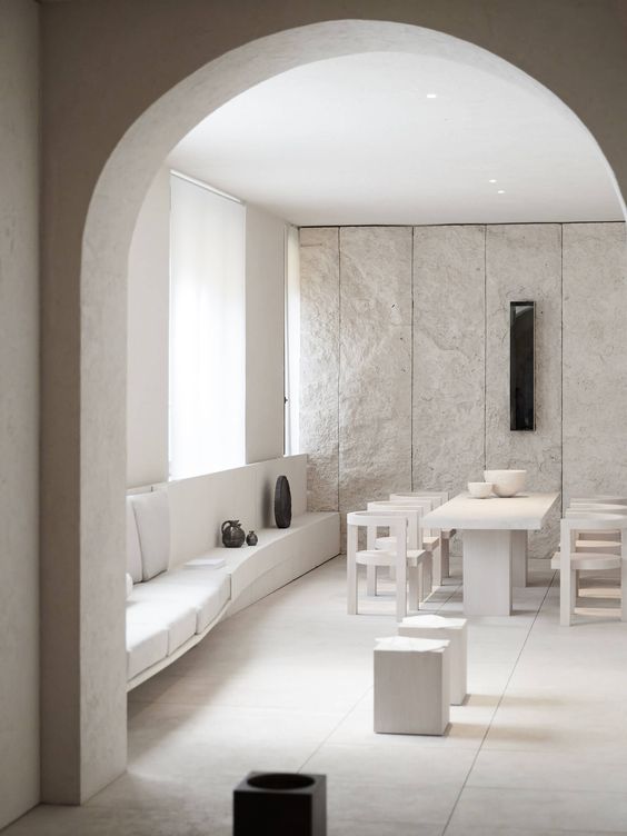 Minimal yet Luxurious Interior of a villa designed by Iran White Travertine - Marbleopolis