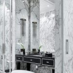Creating luxurious interior of a powder room with Iran Persian Scatto ( Arabscato ) Crystalline Marble - Marbleopolis