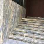 Exterior design of a home decoration store with ( Levin Marble ) bliss gold marble.Supplier is Marbleopolis. Bliss Gold Marble Stairs